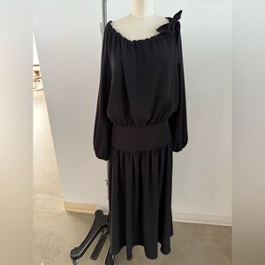 Zimmermann Black One Shoulder Gathered Waist Midi Dress Long Sleeve